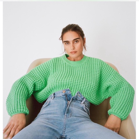 Zara Sweaters - Zara Bright Green Crew Neck Sweater